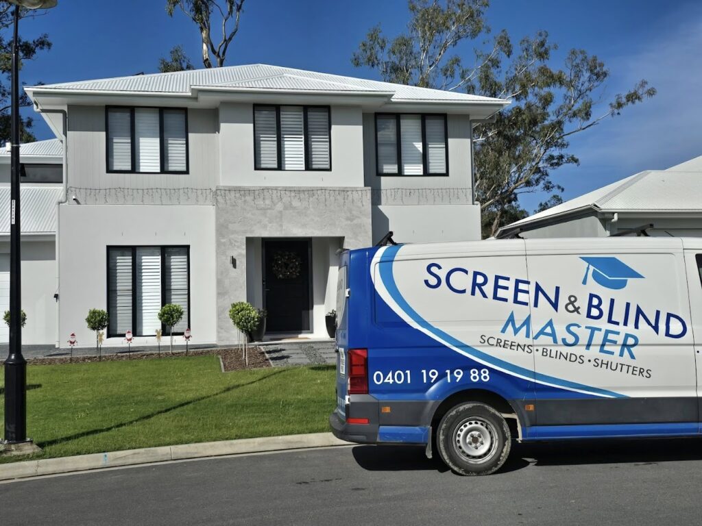 Screen and Blind Master Van infront of house