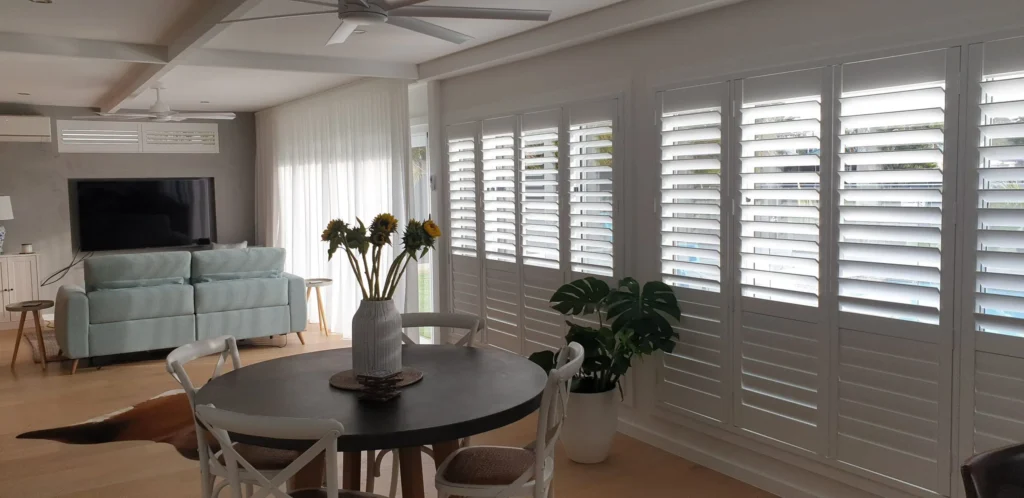 Inside view on internal Plantation Shutters