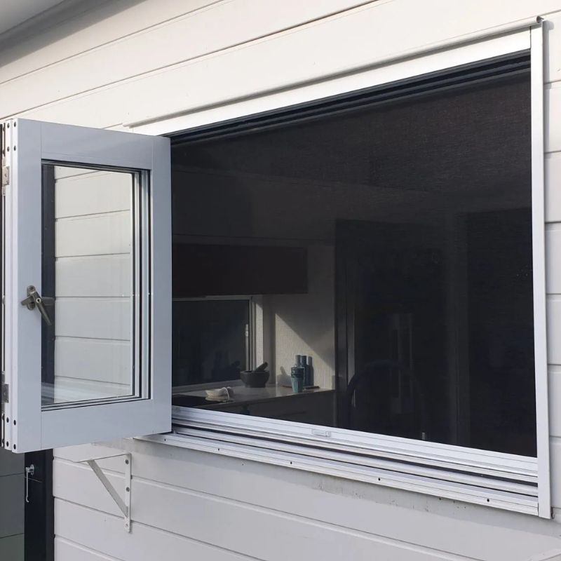 Outside view of a retractable fly screen