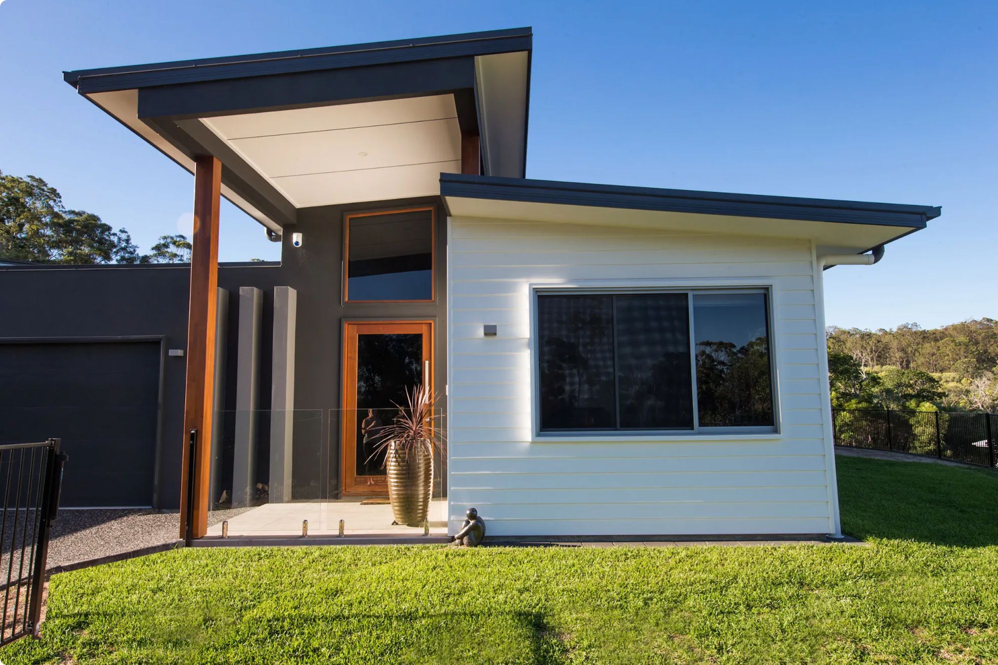 Front view of a house with security screens