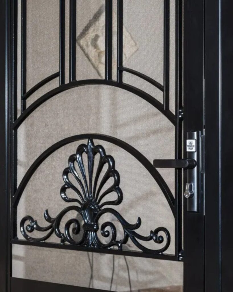 Close up of a heritage security door with an insect screen