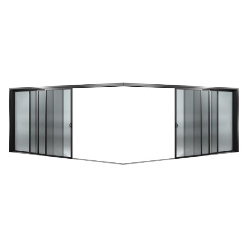 Corner double stacking sliding door